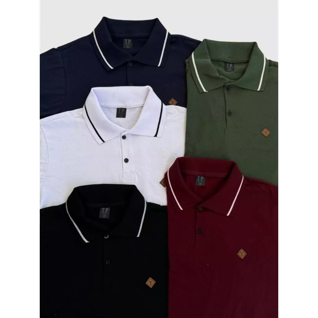 Kit 5 Camiseta Gola Polo Masculina 100% Algodão Varias Cores Camisa Basica Para Homem