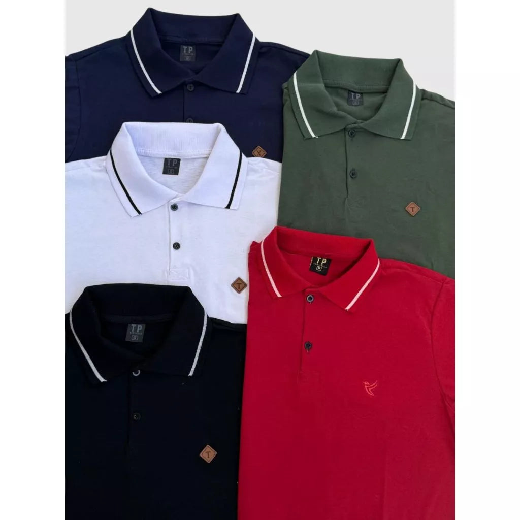 Kit 5 Camiseta Gola Polo Masculina 100% Algodão Varias Cores Camisa Basica Para Homem